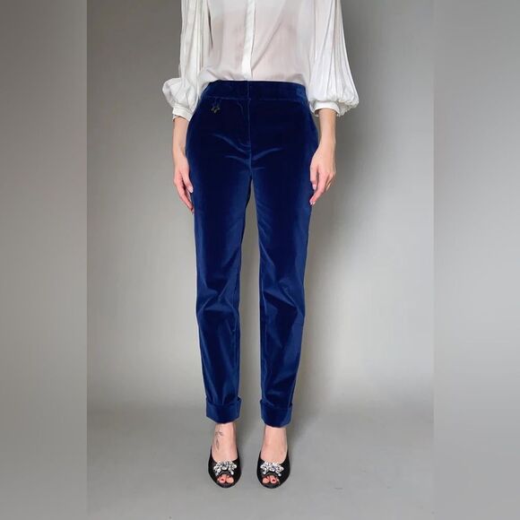 Lorena Antoniazzi | Elegant Blue Velvet velour Pants | euro size 42 - Picture 1 of 11